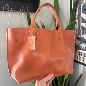 CoLab Leather Top Handle Tote Bag in TerraCotta